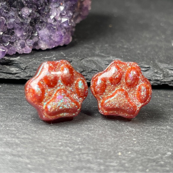 Glitter Resin Hand Poured Resin Paw Stud Earrings - Picture 4 of 10